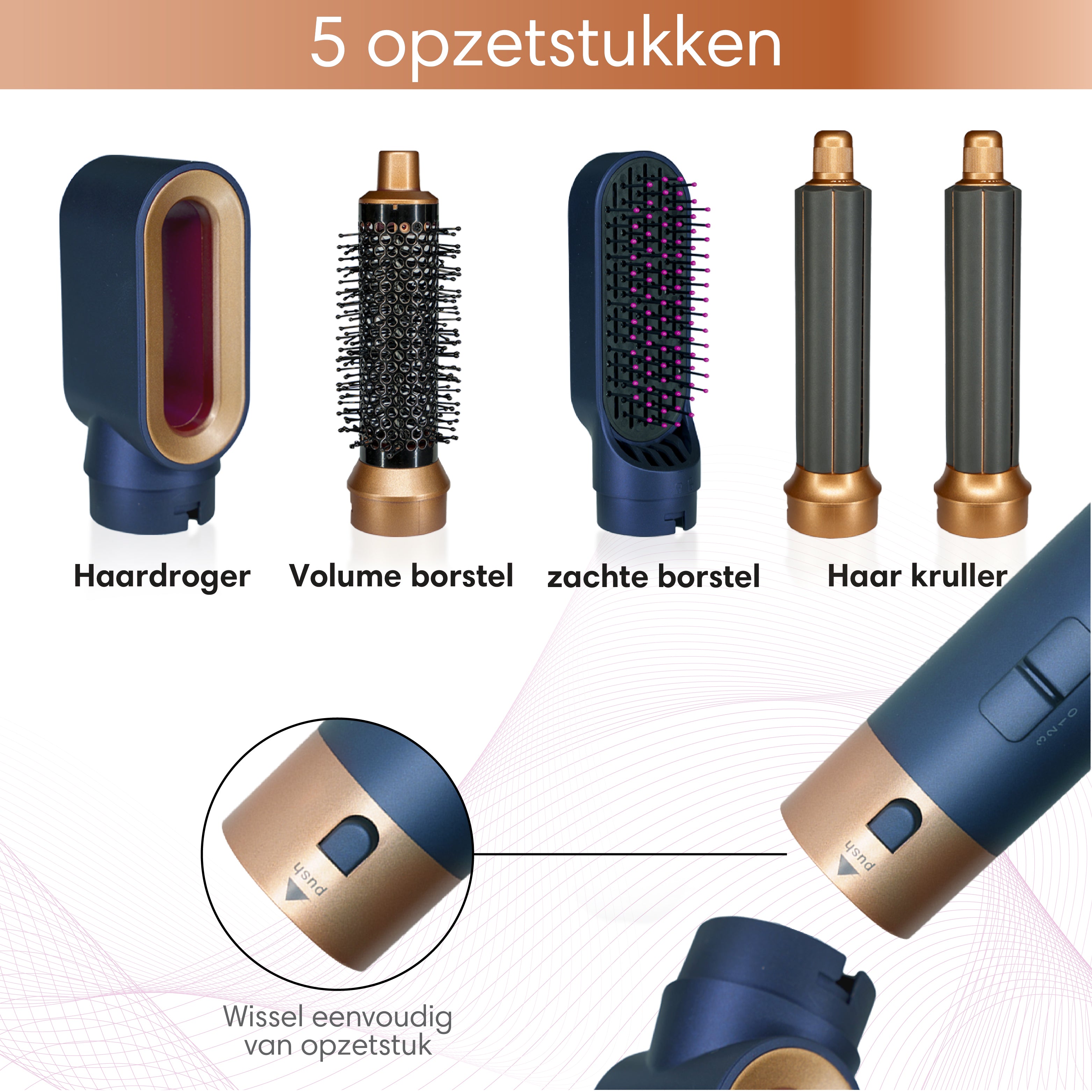 Luxoo Airstyler Blauw goud + opbergccase