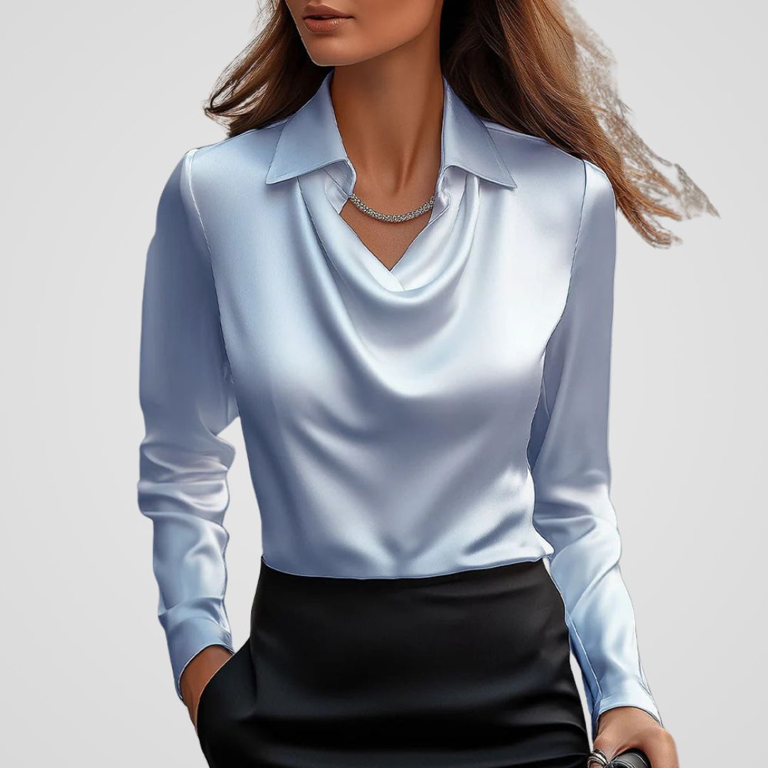 Malvina | Women’s Elegant Draped Neck Satin Blouse