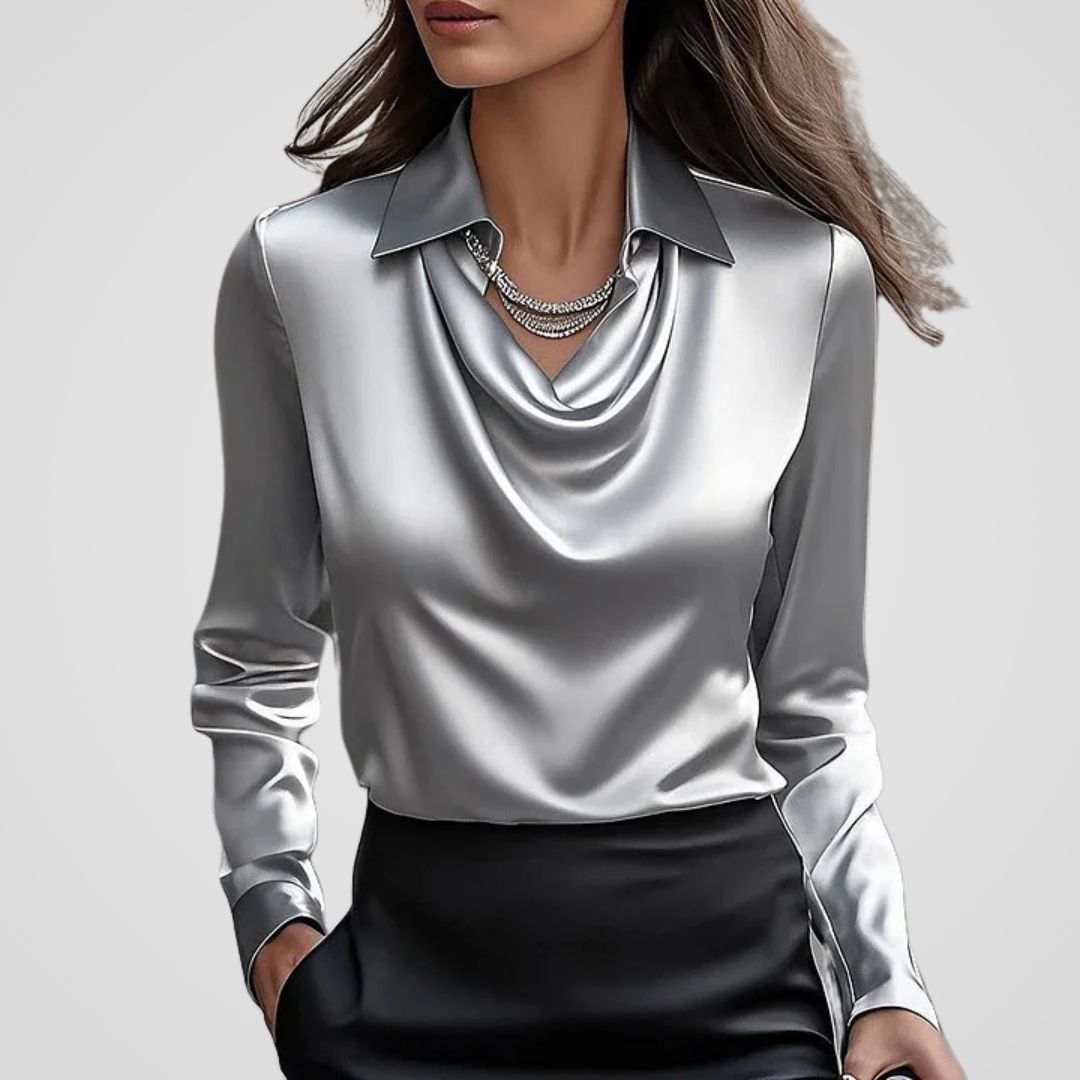 Malvina | Women’s Elegant Draped Neck Satin Blouse