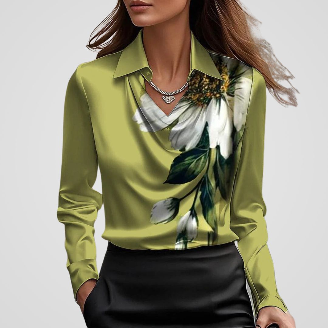 Malvina | Women’s Elegant Draped Neck Satin Blouse