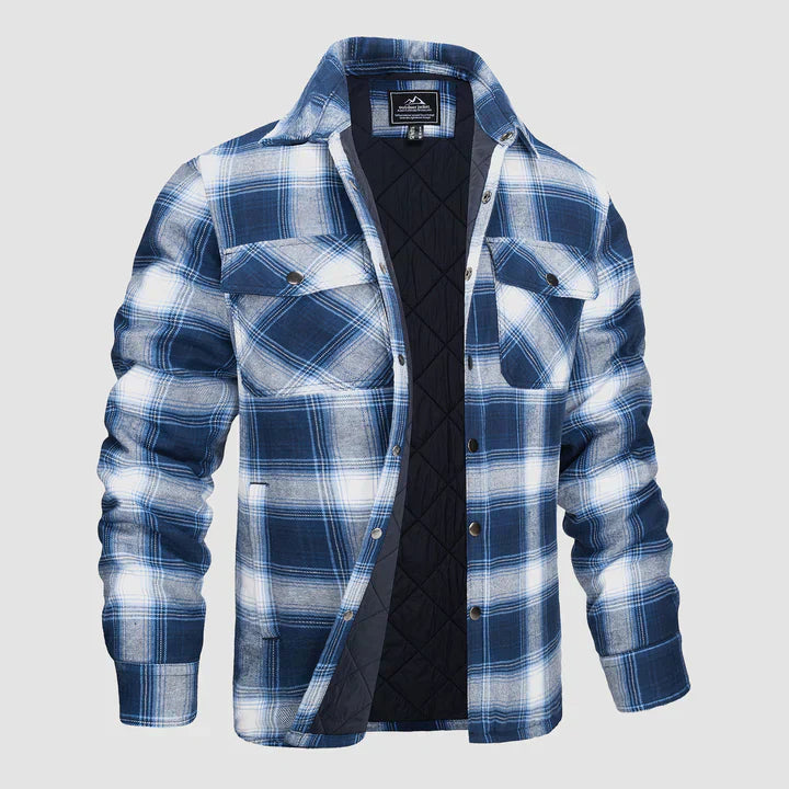 Men’s Quilted Flannel Overshirt – Thick Fleece-Lined Check Jacket for Cold Weather