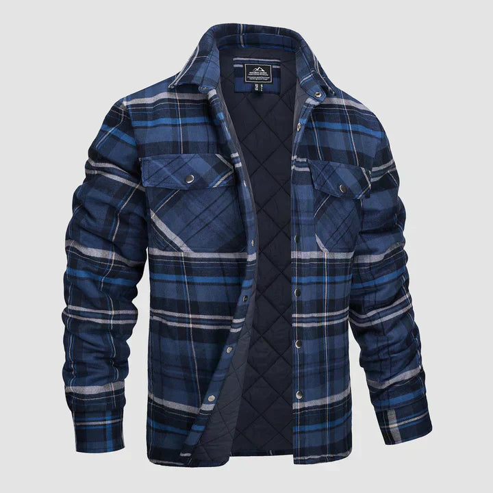 Men’s Quilted Flannel Overshirt – Thick Fleece-Lined Check Jacket for Cold Weather