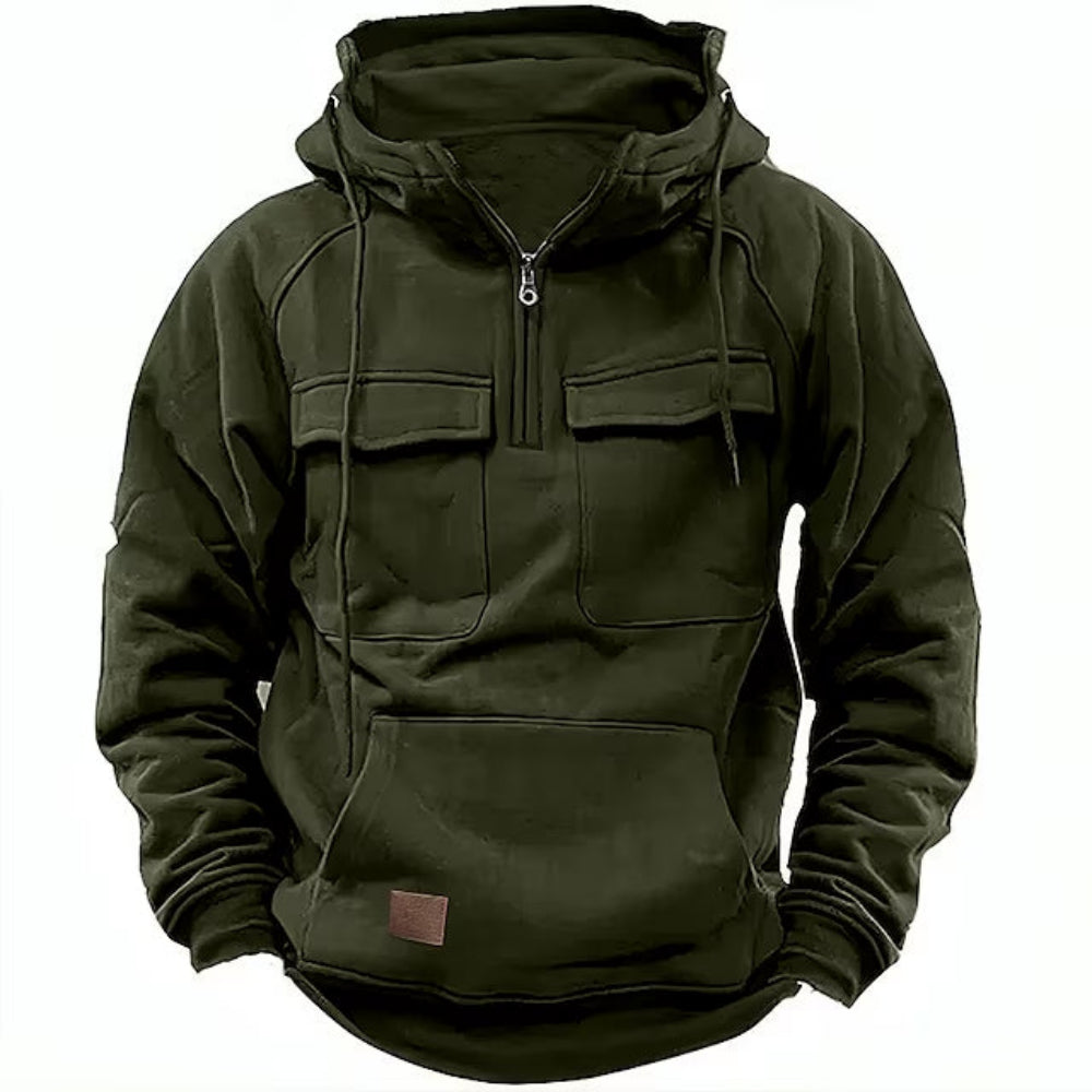 Men's Utility-Style Hoodie with Zipper and Chest Pocket Design