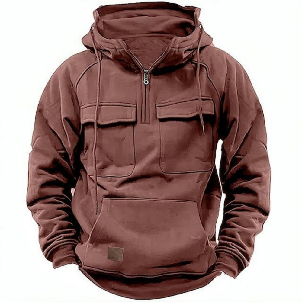 Men's Utility-Style Hoodie with Zipper and Chest Pocket Design