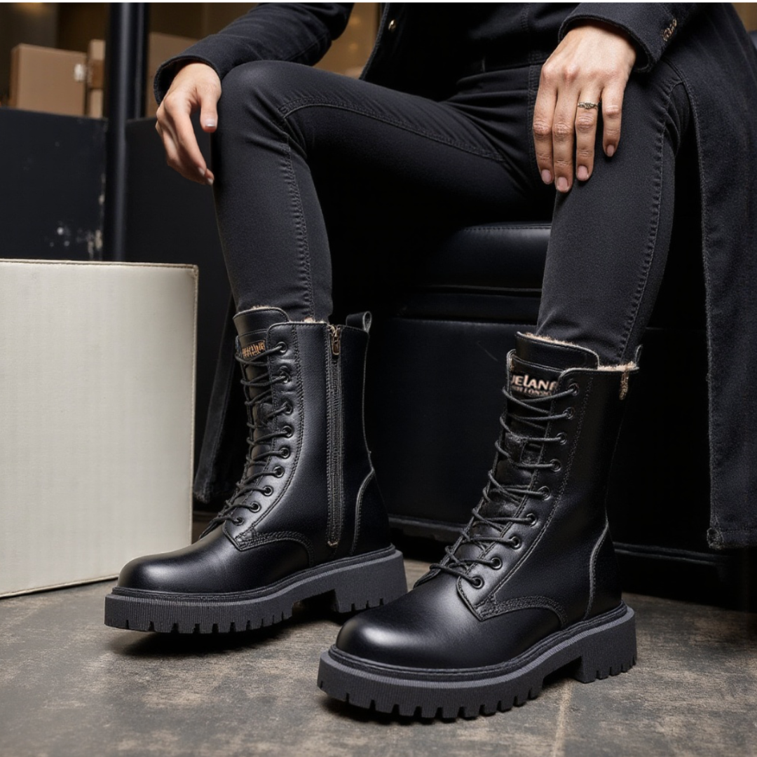 Andrea - Black Leather Winter Boots