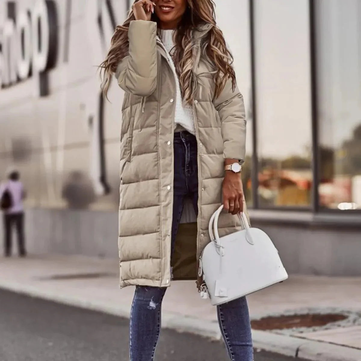 Quilted Hooded Long Winter Jacket for Women