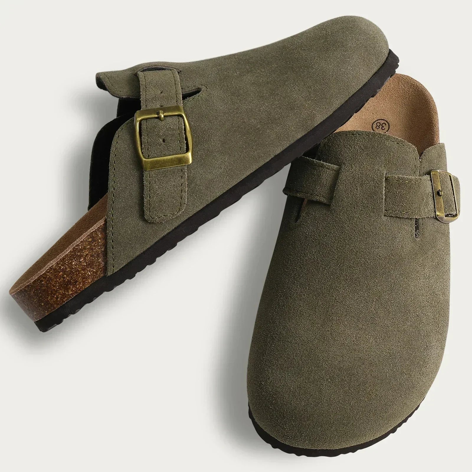 Premium Suede Comfort Clogs – Soft Slip-On Mule with Adjustable Buckle