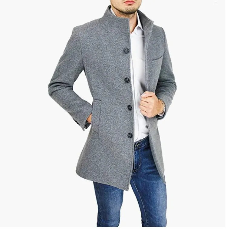 Men’s Slim Fit High-Neck Wool Blend Coat – Classic Camel Overcoat