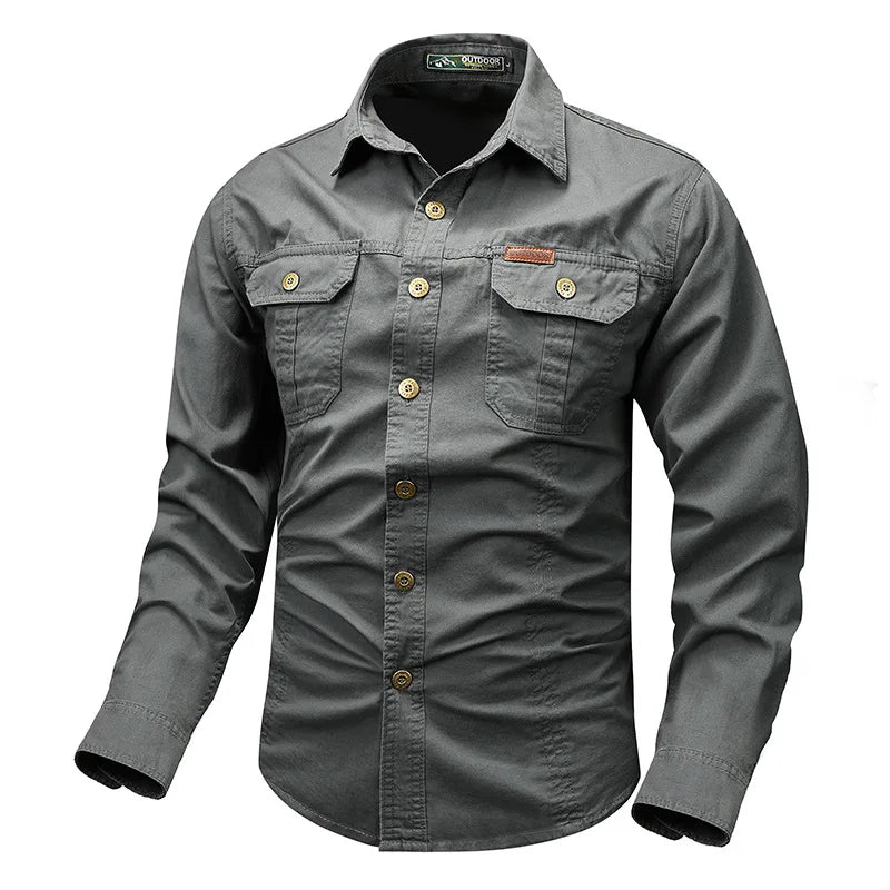 Men's Long-Sleeve Button-Front Shirt with Classic Collar Style