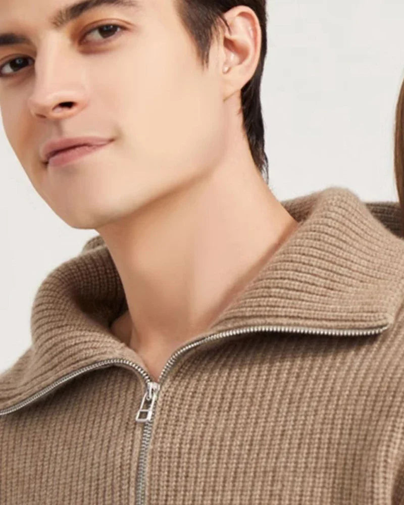 Men’s Premium Half-Zip Ribbed Knit Sweater – Soft Warm Winter Pullover