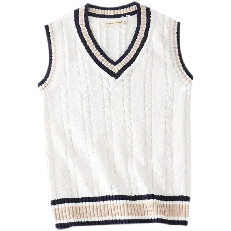 Preppy Knit Cable Sweater Vest – Classic V-Neck Layer