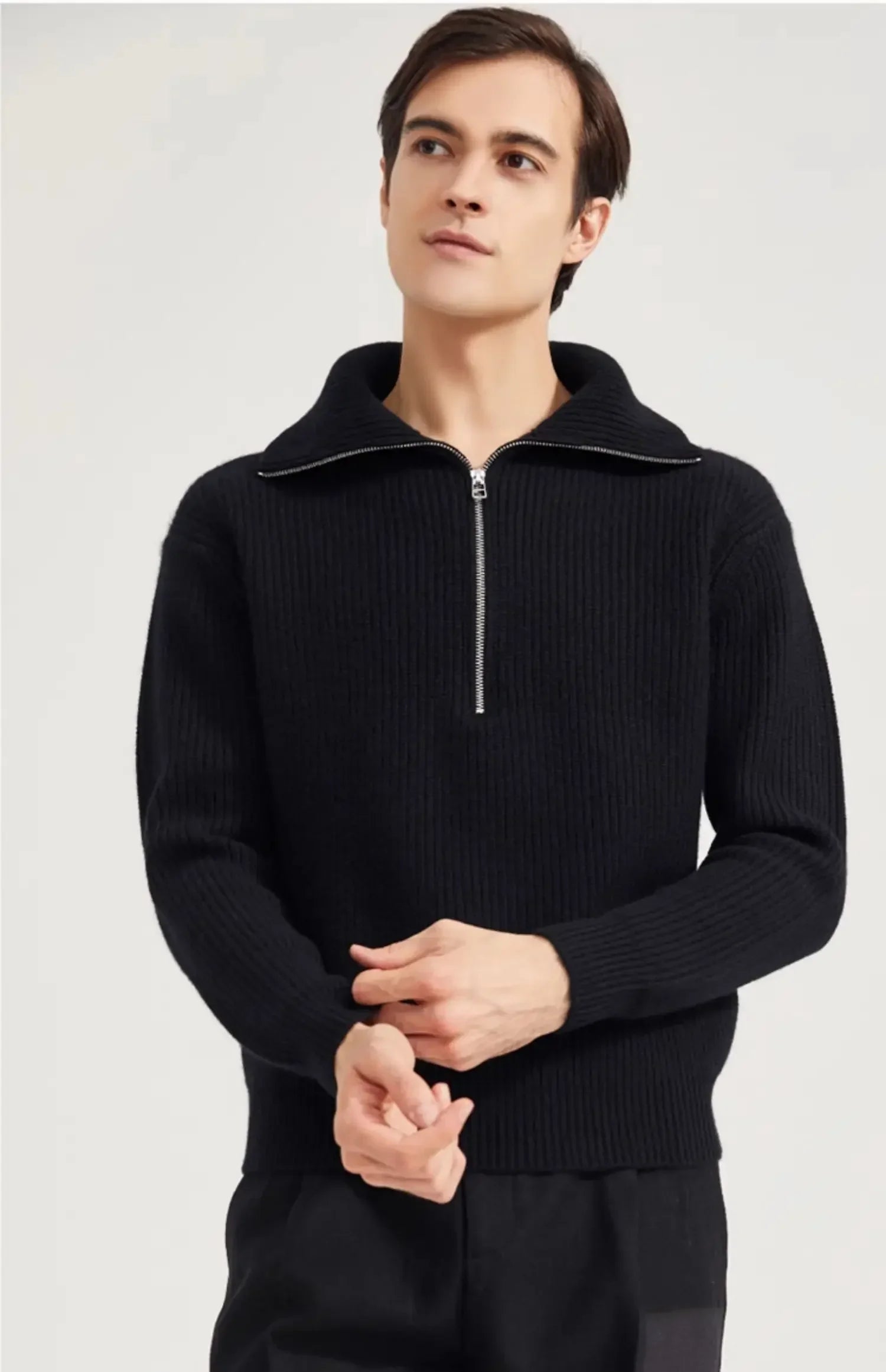 Men’s Premium Half-Zip Ribbed Knit Sweater – Soft Warm Winter Pullover