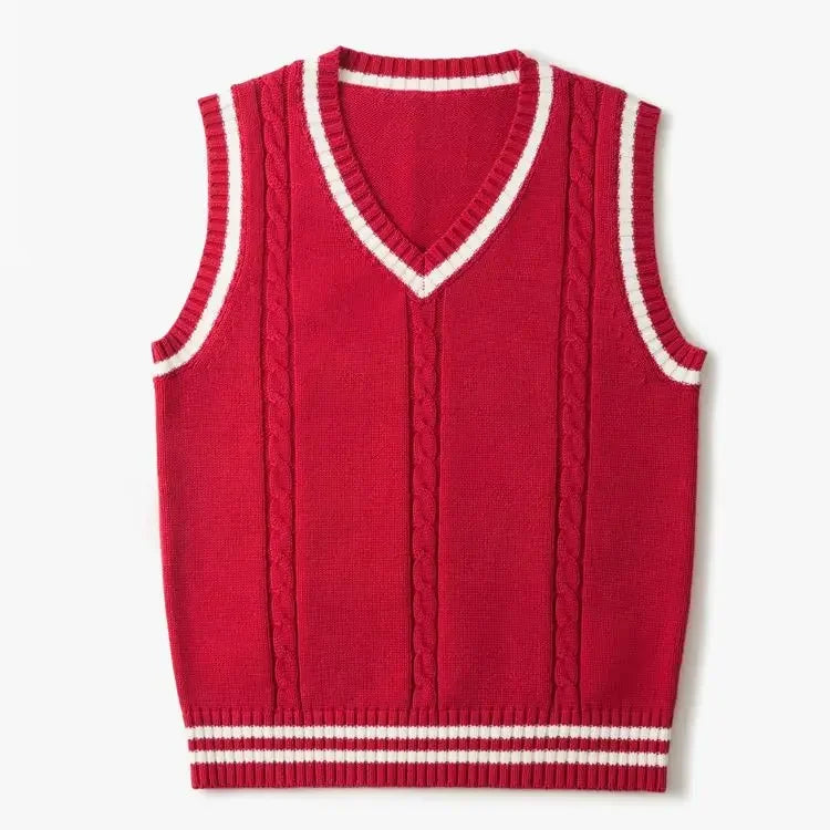 Preppy Knit Cable Sweater Vest – Classic V-Neck Layer