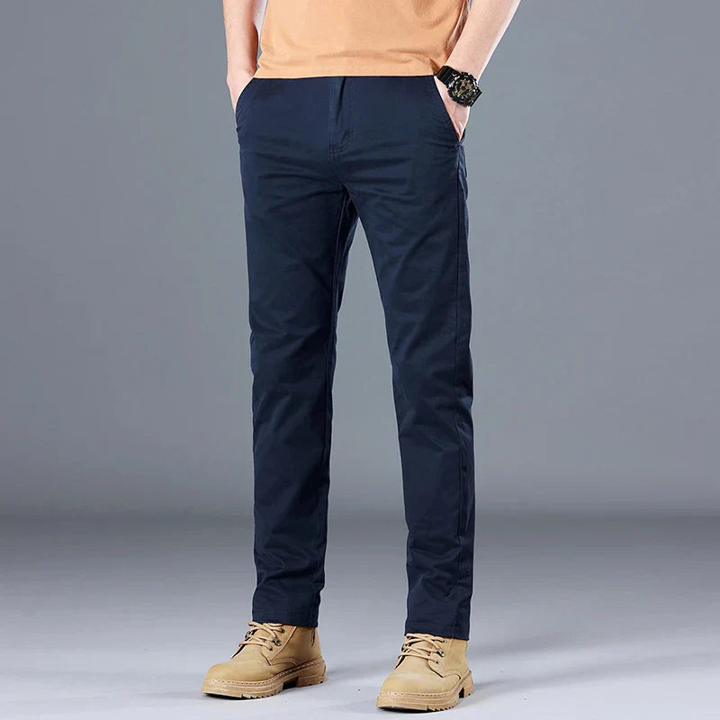 Men's Cotton Work Trousers Slim Fit Straight Leg Business Casual Wear