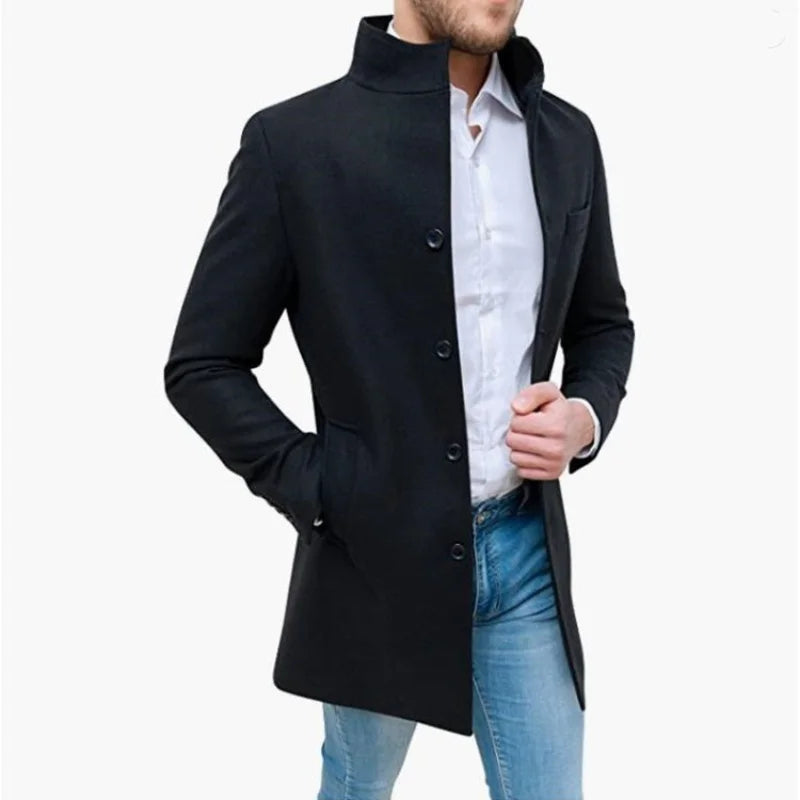Men’s Slim Fit High-Neck Wool Blend Coat – Classic Camel Overcoat