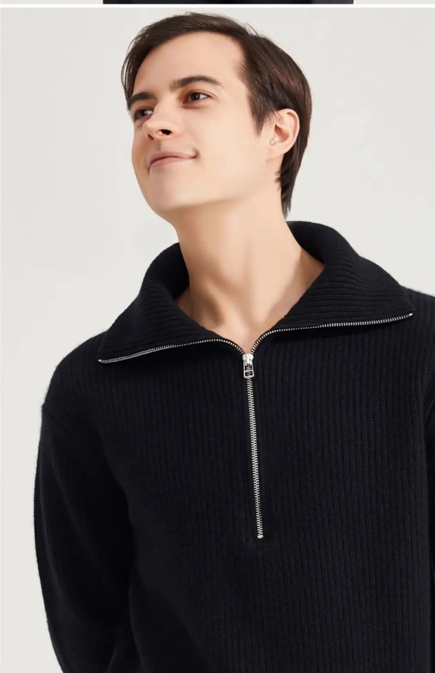 Men’s Premium Half-Zip Ribbed Knit Sweater – Soft Warm Winter Pullover