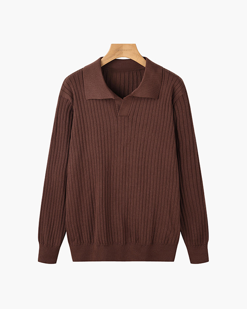 Men’s Ribbed Knit Polo Shirt – Slim Fit Luxury Cotton Blend