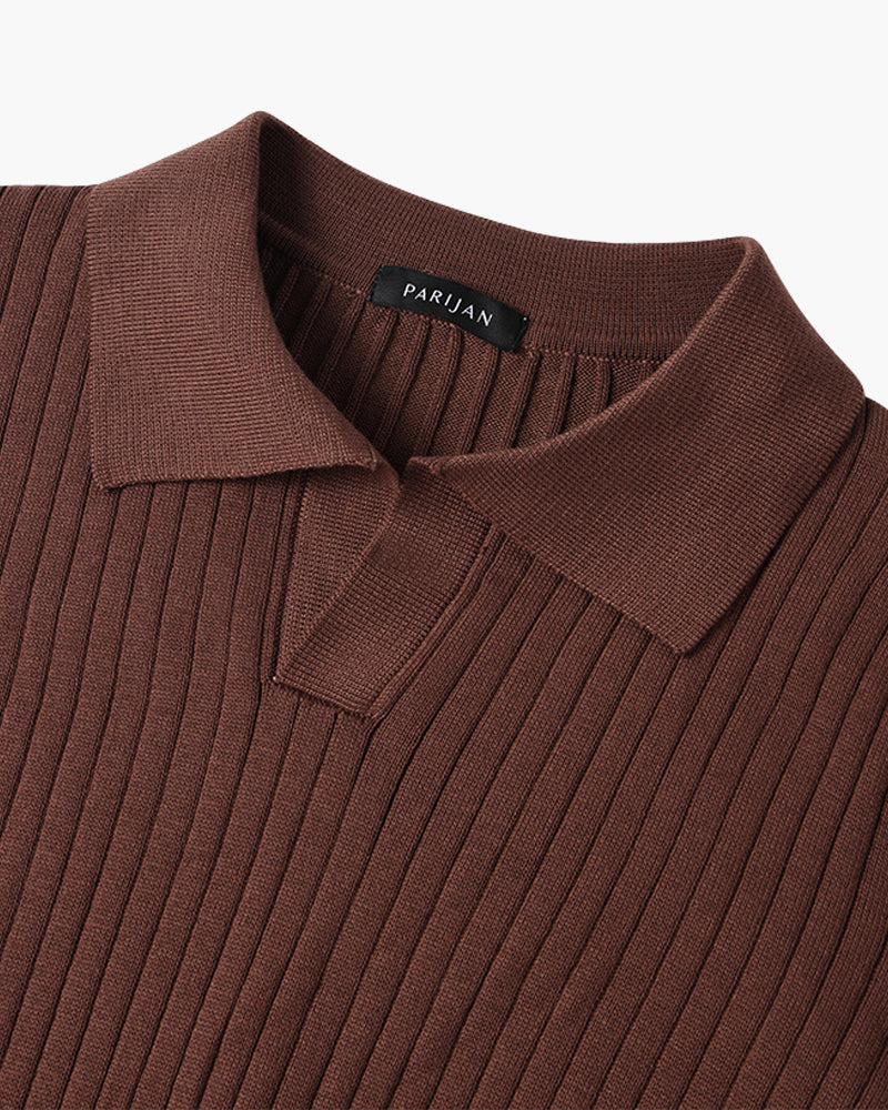 Men’s Ribbed Knit Polo Shirt – Slim Fit Luxury Cotton Blend