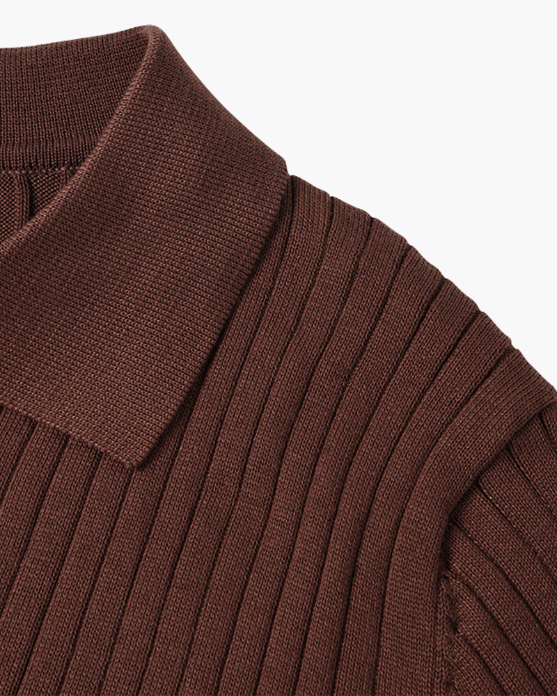 Men’s Ribbed Knit Polo Shirt – Slim Fit Luxury Cotton Blend