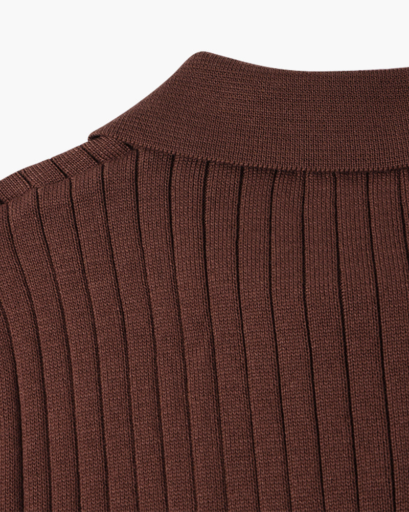 Men’s Ribbed Knit Polo Shirt – Slim Fit Luxury Cotton Blend