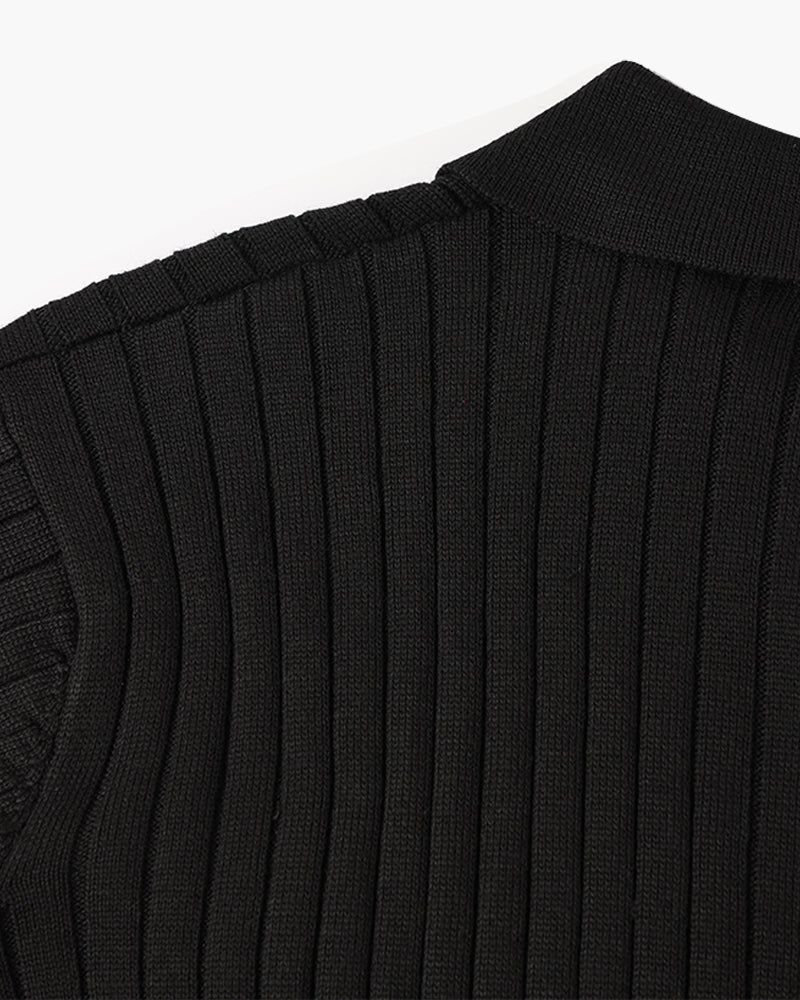 Men’s Ribbed Knit Polo Shirt – Slim Fit Luxury Cotton Blend