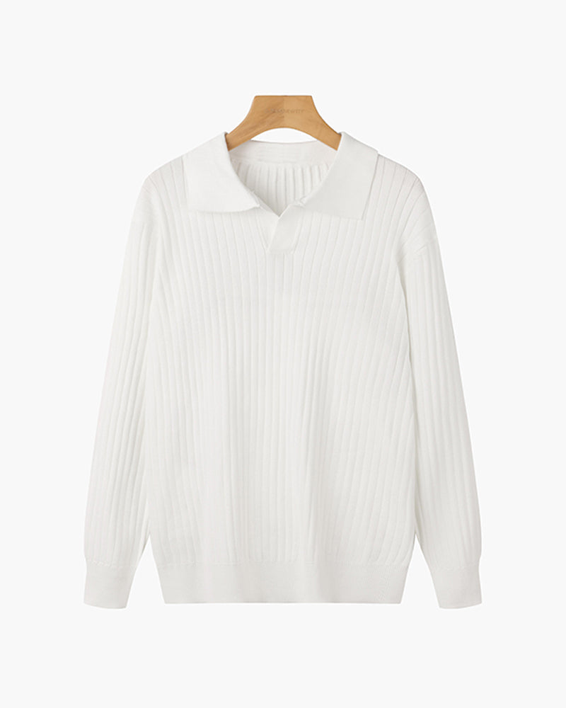 Men’s Ribbed Knit Polo Shirt – Slim Fit Luxury Cotton Blend