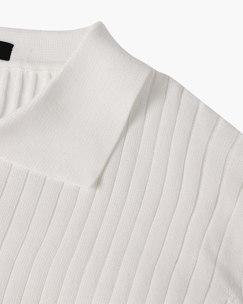 Men’s Ribbed Knit Polo Shirt – Slim Fit Luxury Cotton Blend