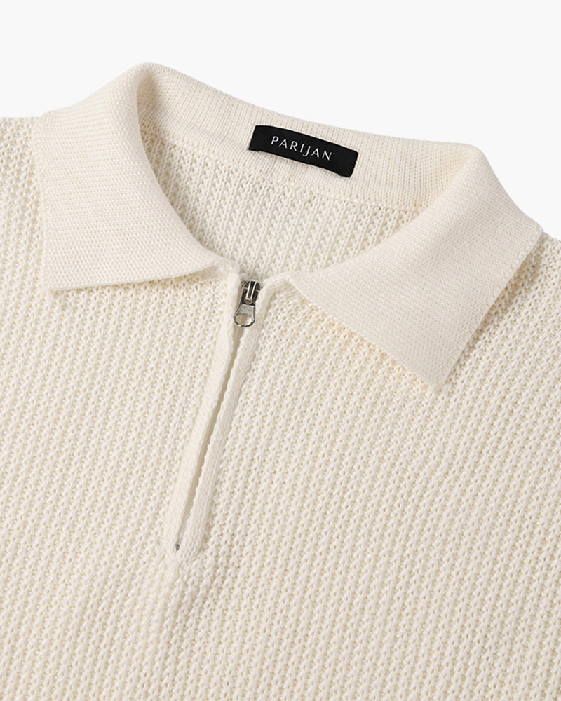 Men’s Half-Zip Polo Knit Sweater – Premium Textured Cotton Blend
