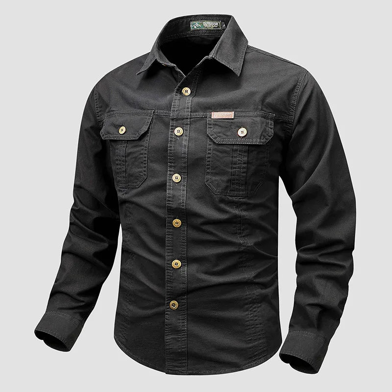 Men's Long-Sleeve Button-Front Shirt with Classic Collar Style