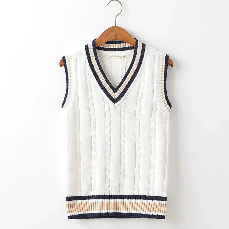 Preppy Knit Cable Sweater Vest – Classic V-Neck Layer