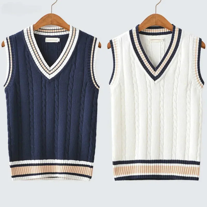 Preppy Knit Cable Sweater Vest – Classic V-Neck Layer