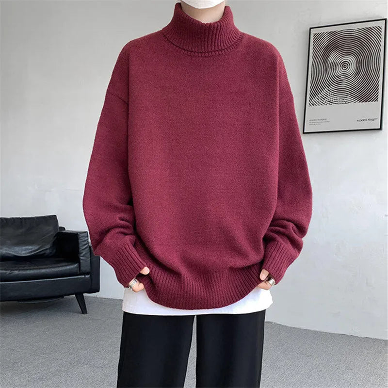 Men’s Premium Oversized Turtleneck Sweater – Soft Knit Winter Pullover
