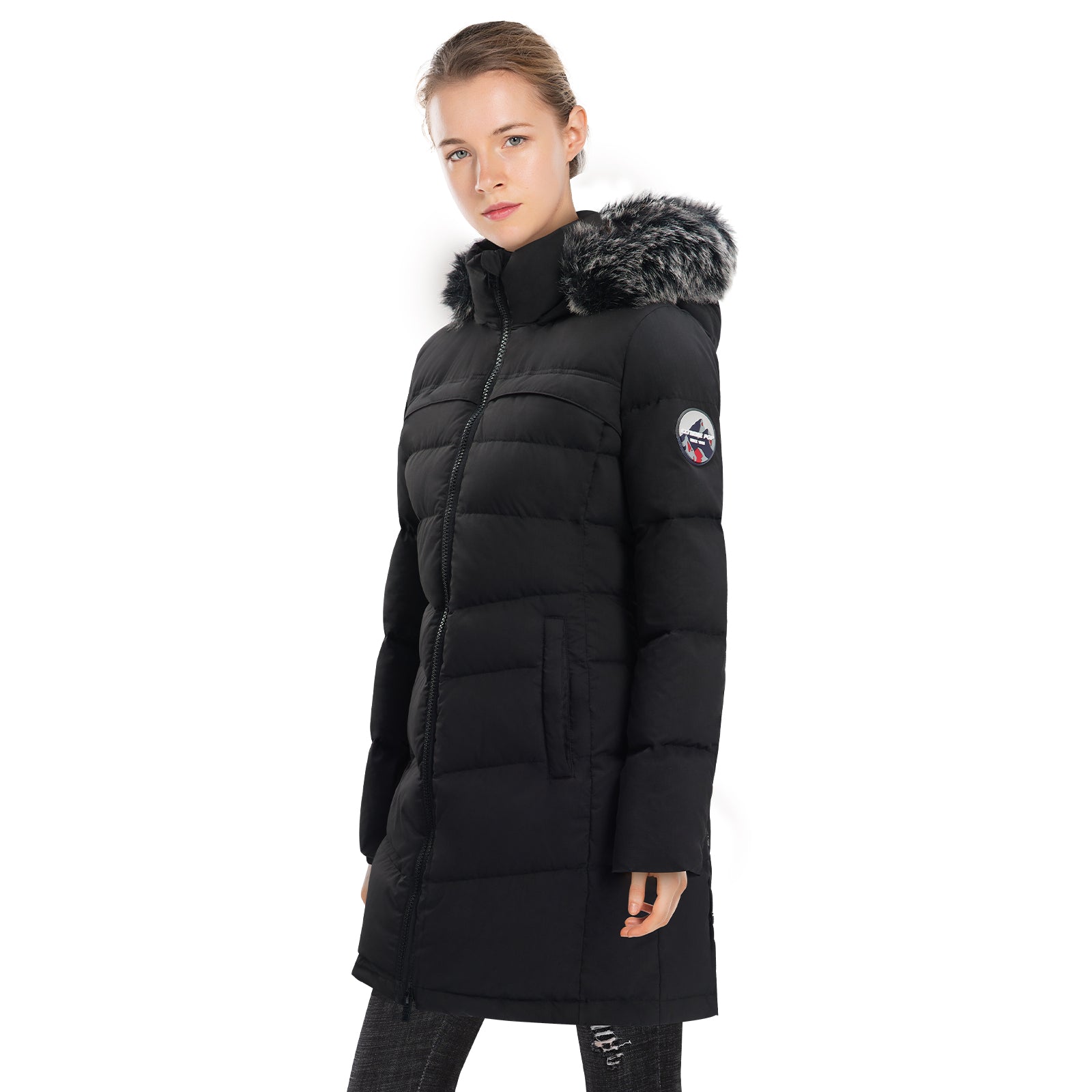 Women’s Long Puffer Coat with Faux Fur Hood – Warm Waterproof Winter Jacket