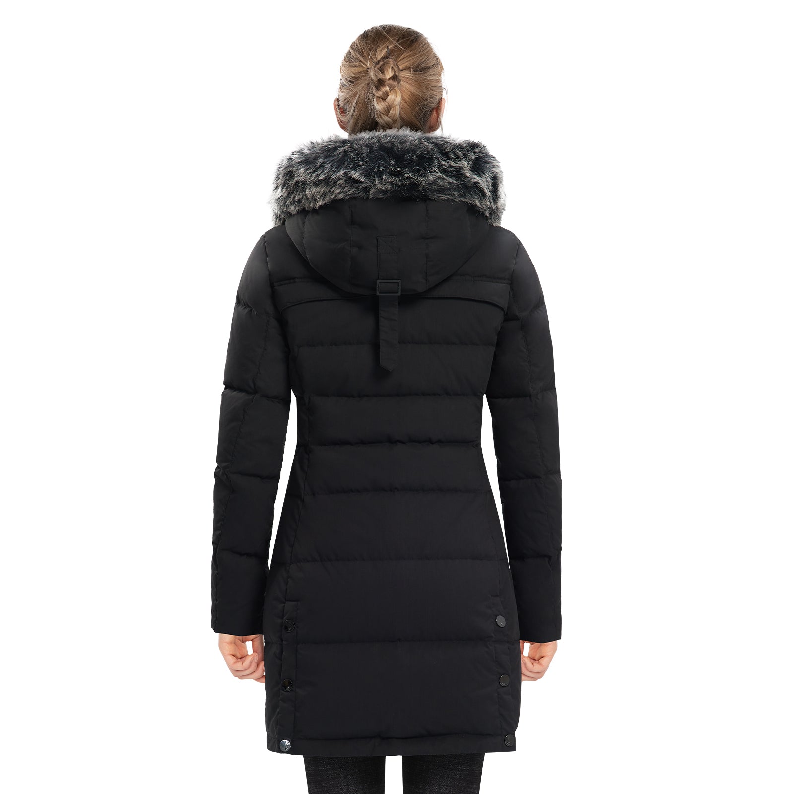 Women’s Long Puffer Coat with Faux Fur Hood – Warm Waterproof Winter Jacket