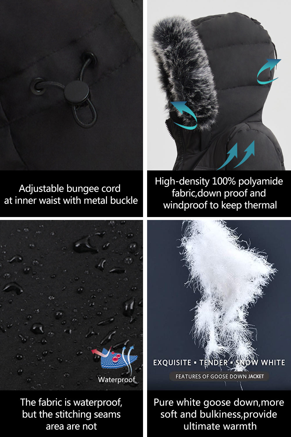 Women’s Long Puffer Coat with Faux Fur Hood – Warm Waterproof Winter Jacket