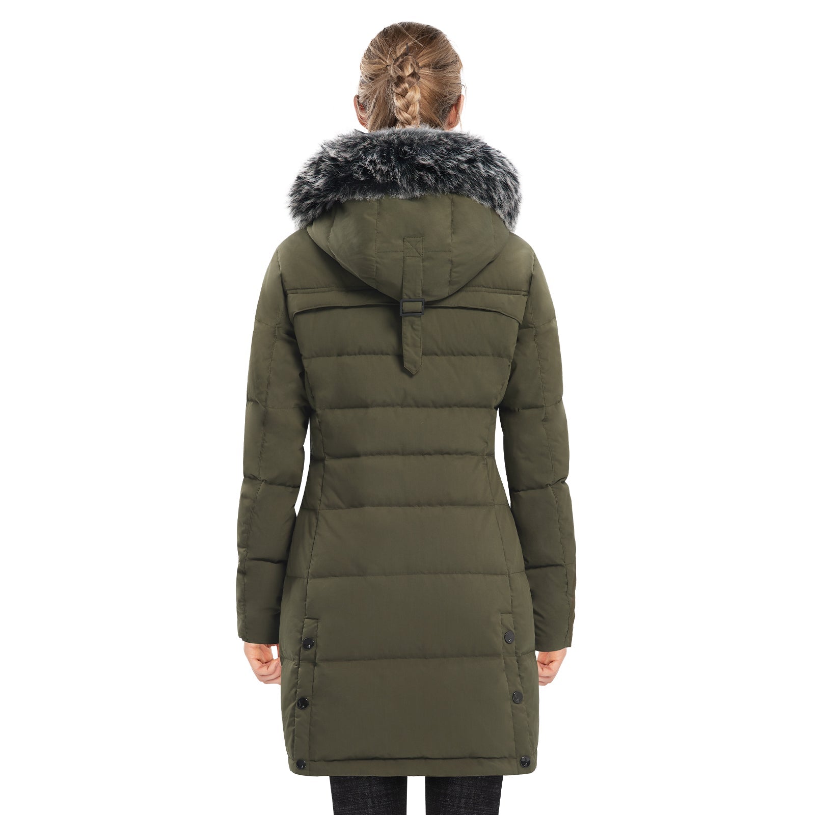 Women’s Long Puffer Coat with Faux Fur Hood – Warm Waterproof Winter Jacket