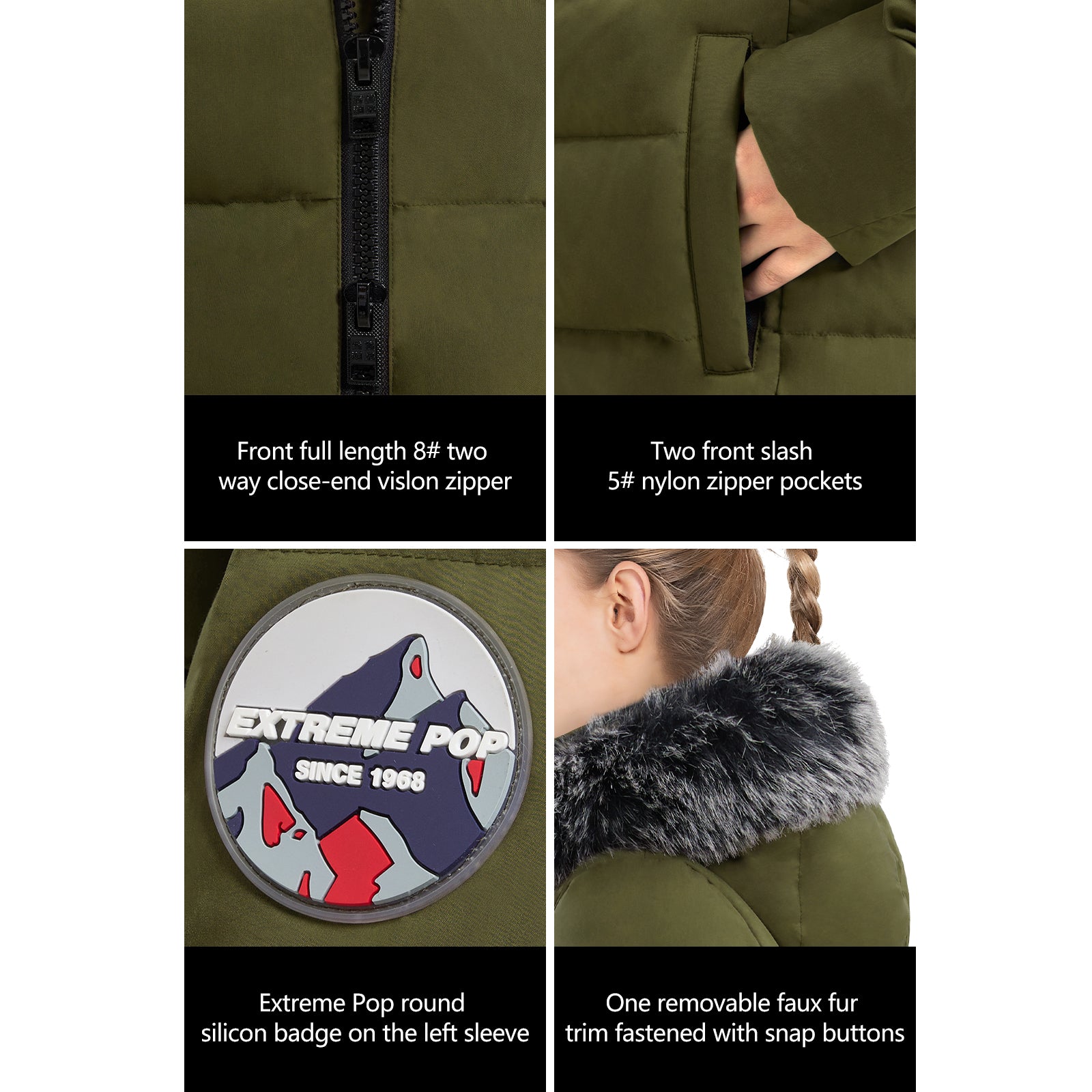 Women’s Long Puffer Coat with Faux Fur Hood – Warm Waterproof Winter Jacket