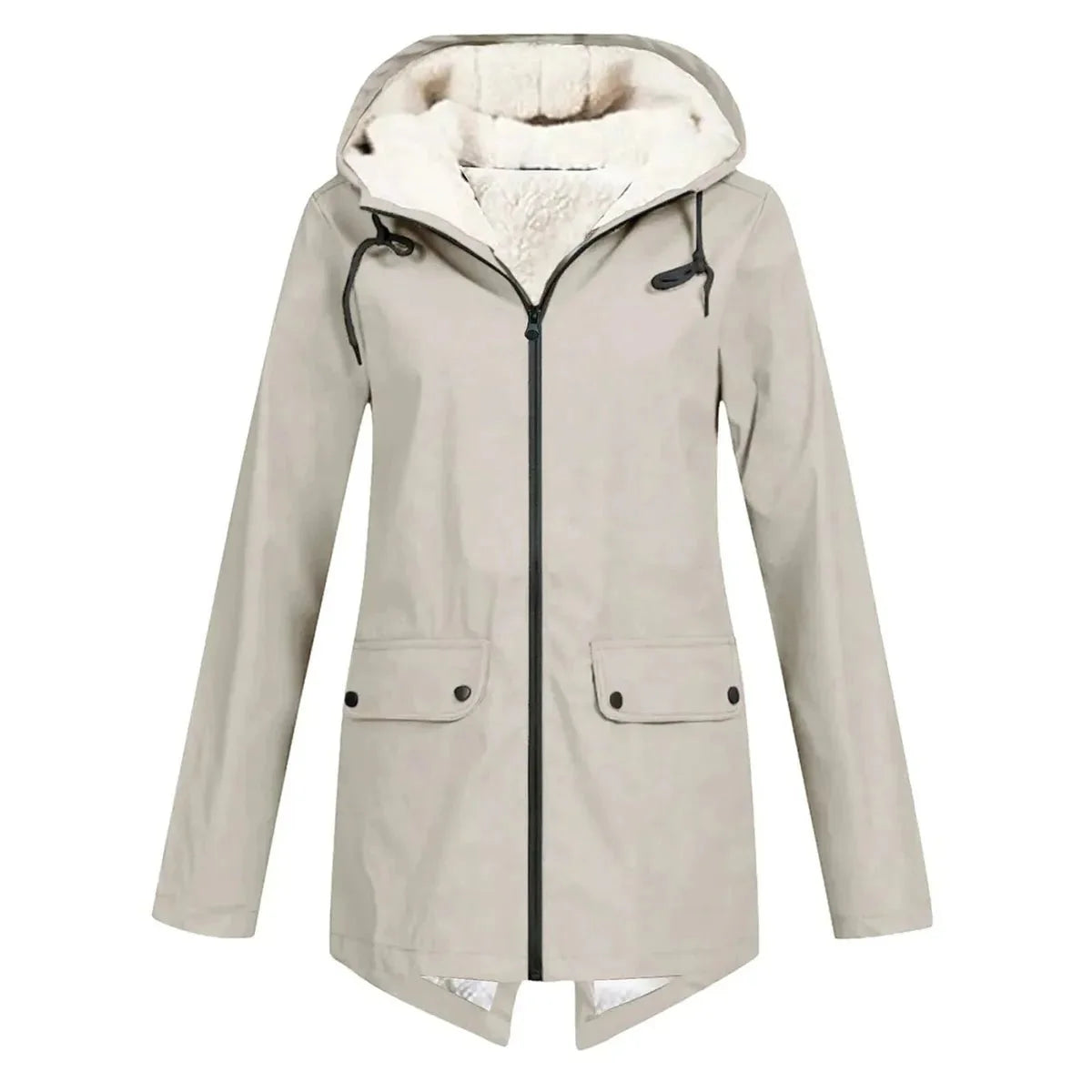 Waterproof Hooded Trench Coat With Fleece Lining