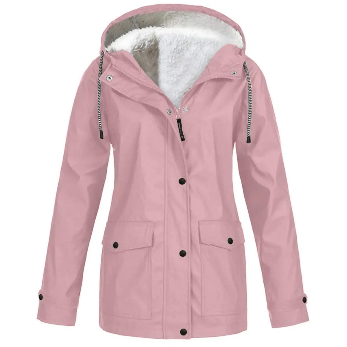 Waterproof Windproof Fleece-Lined Outdoor Jacket With Hood