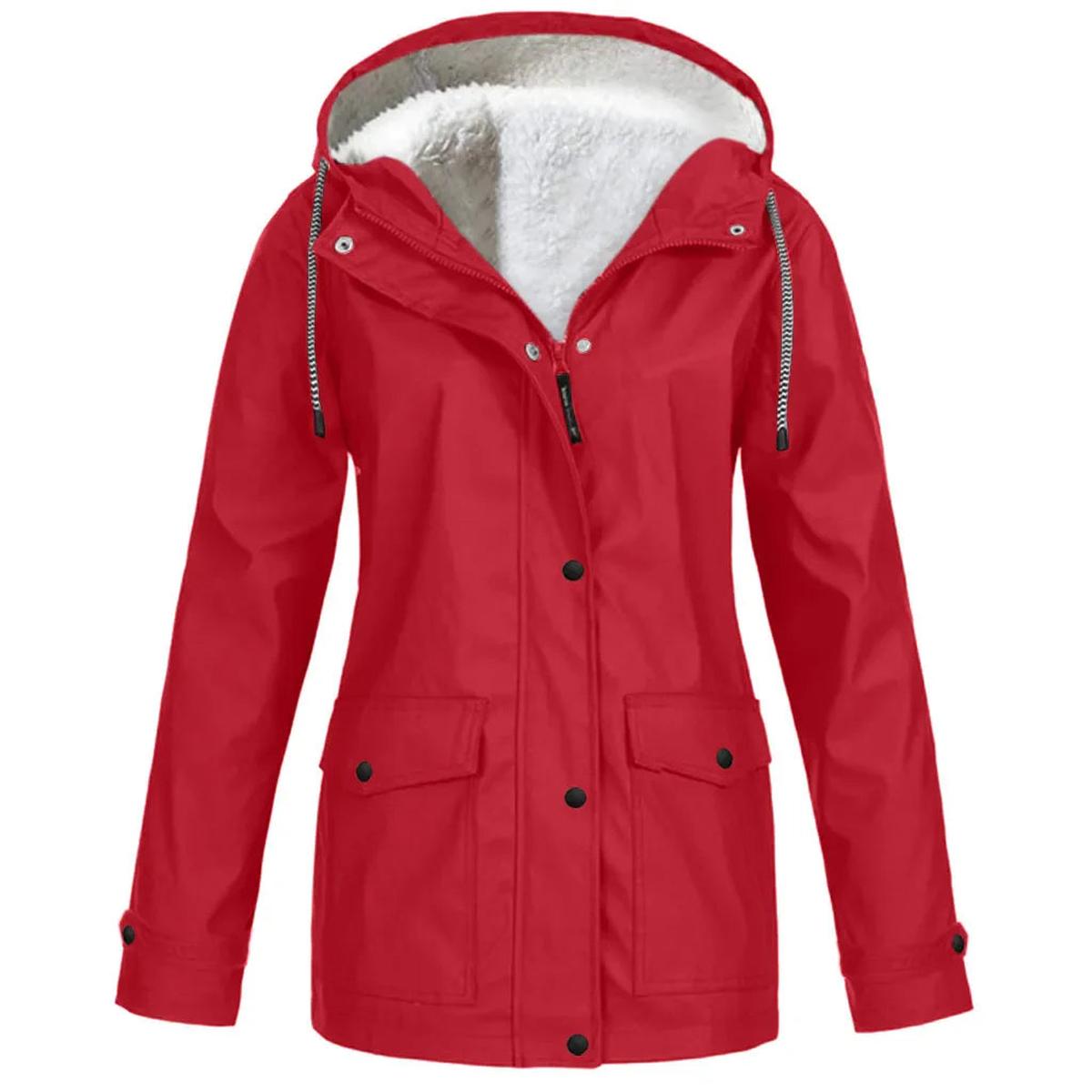 Waterproof Windproof Fleece-Lined Outdoor Jacket With Hood