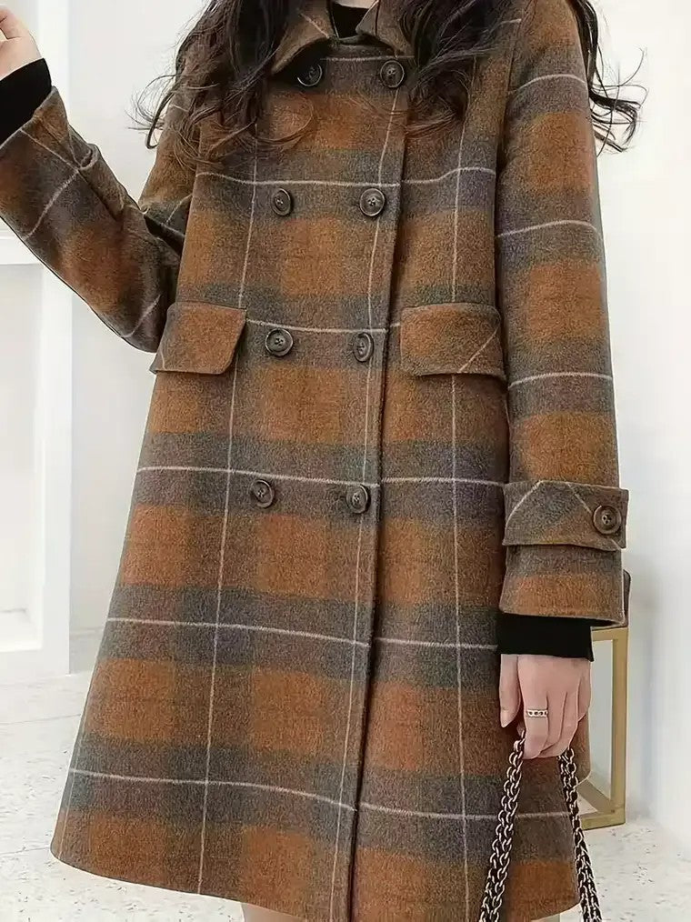 Women's Double-Breasted Plaid Winter Coat