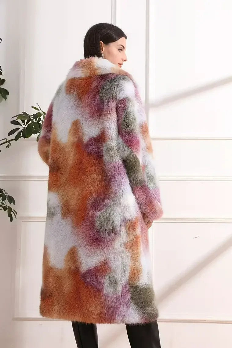 Women's Gradient Colour Coat with Lapel Collar