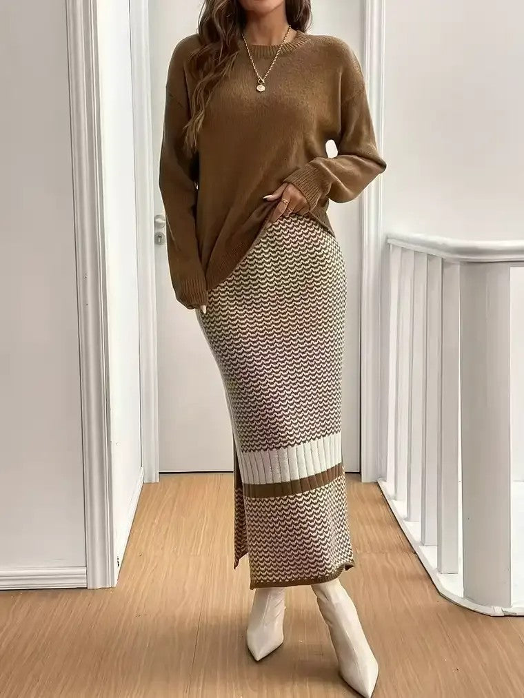 Women's Knitted Sweater and Skirt Set