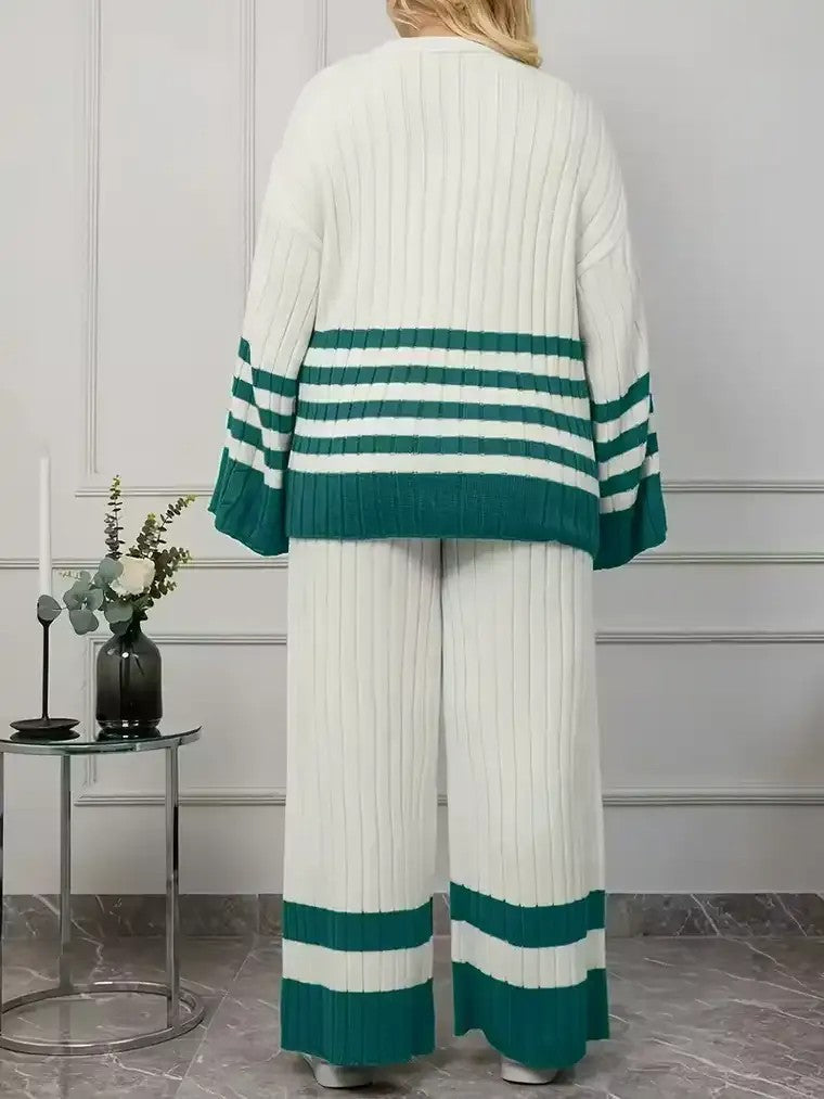 Striped Ribbed Knit Lounge Set – Two-Piece Oversized Comfort