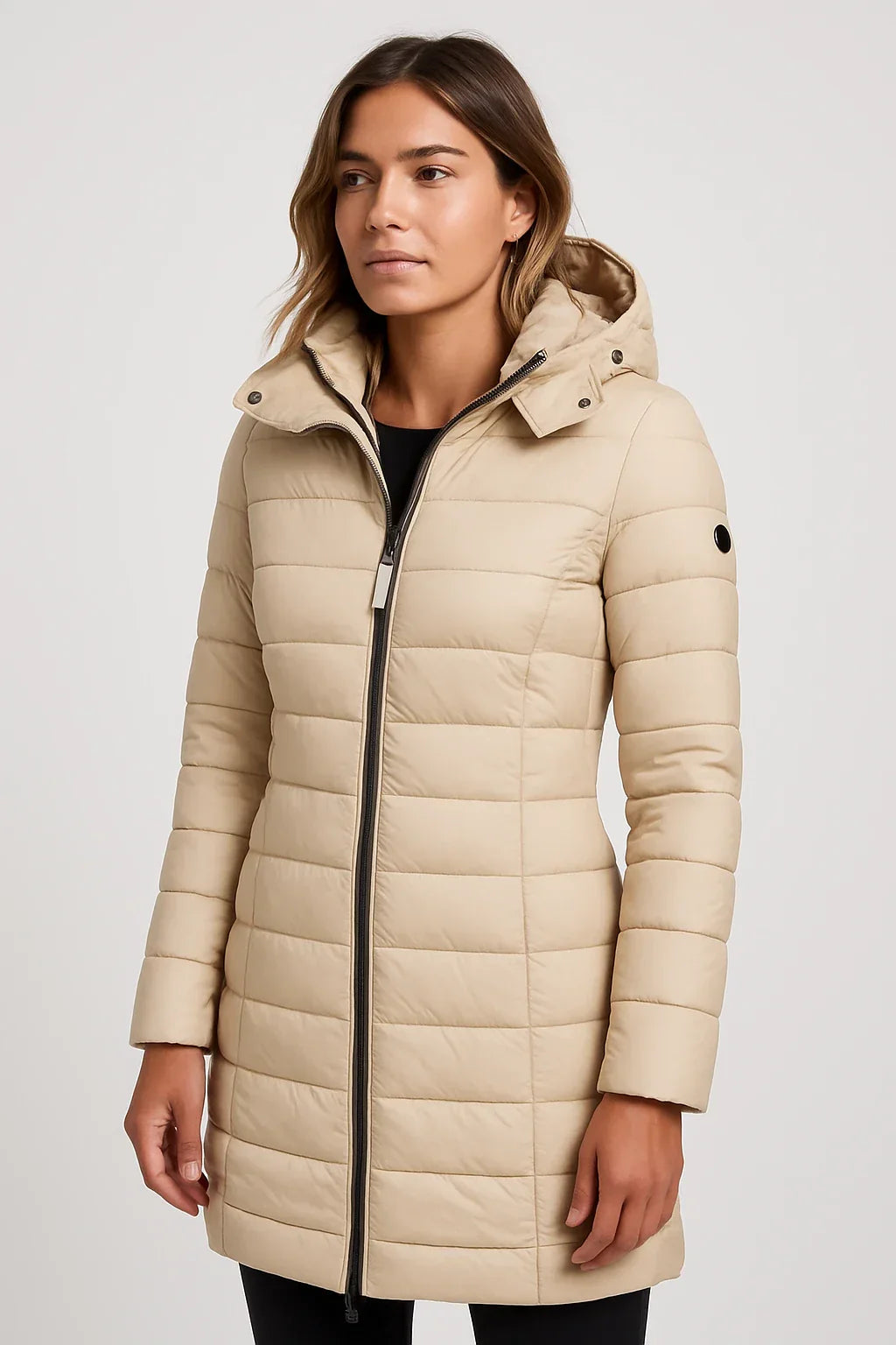 Essential Mid-Length Puffer Coat with Hood – Lightweight, Warm & Timeless