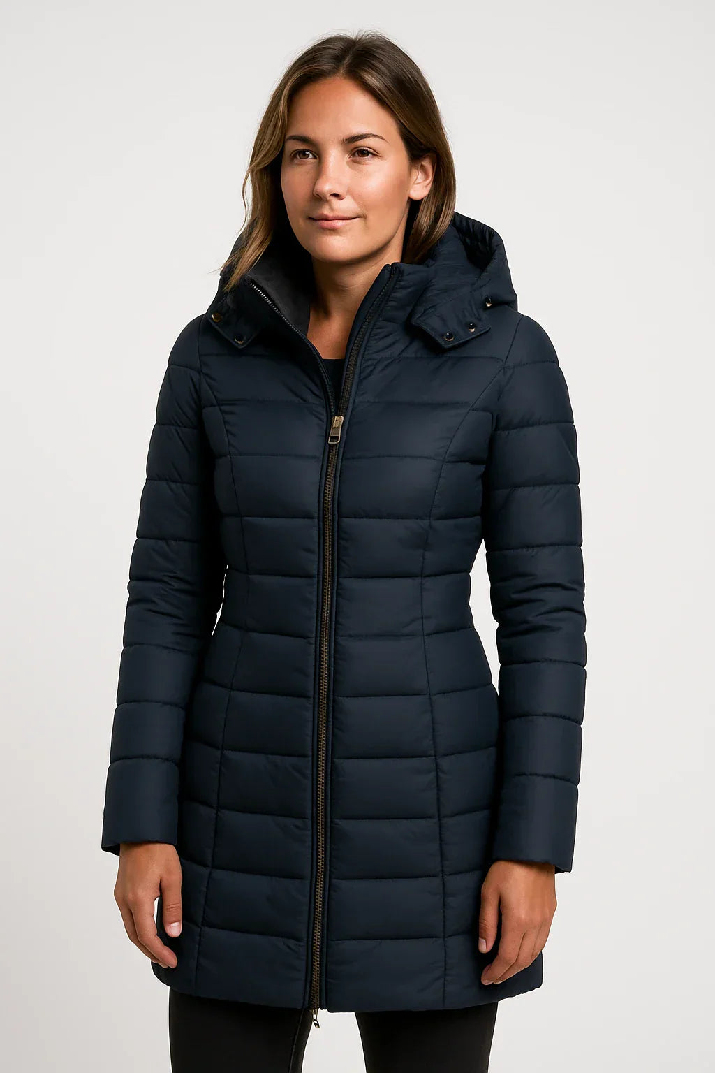 Essential Mid-Length Puffer Coat with Hood – Lightweight, Warm & Timeless