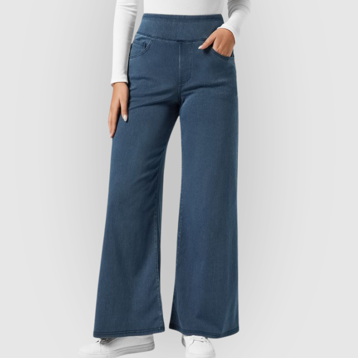High-Waist Wide-Leg Stretch Denim Women’s Pants