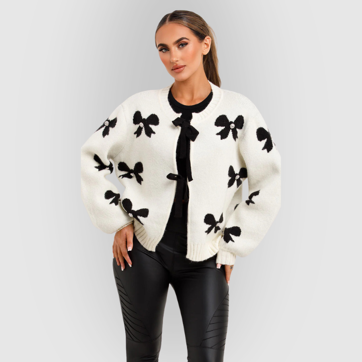 Women’s Bow Knit Cardigan – Soft Oversized Sweater with Bow Details