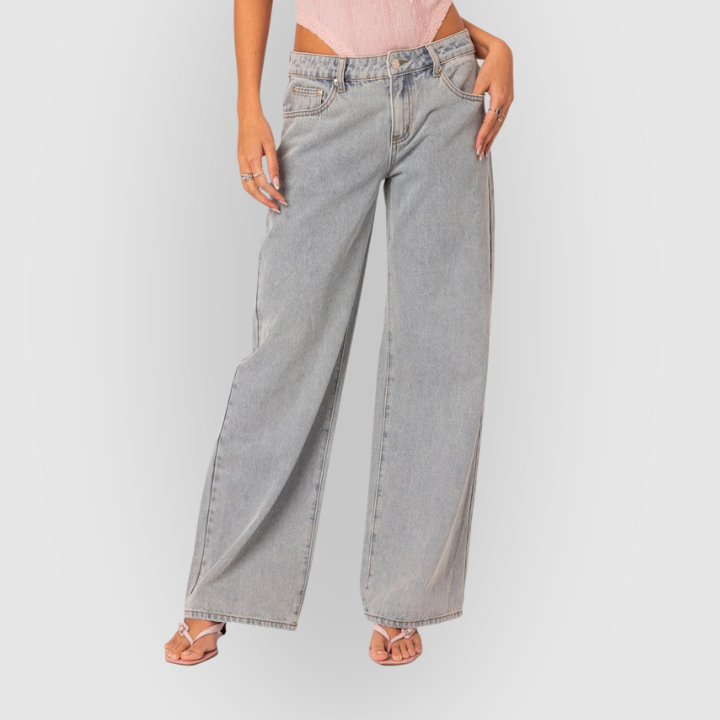 High-Waist Wide-Leg Relaxed Fit Women’s Gray Denim Jeans