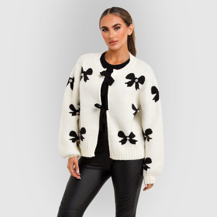 Women’s Bow Knit Cardigan – Soft Oversized Sweater with Bow Details